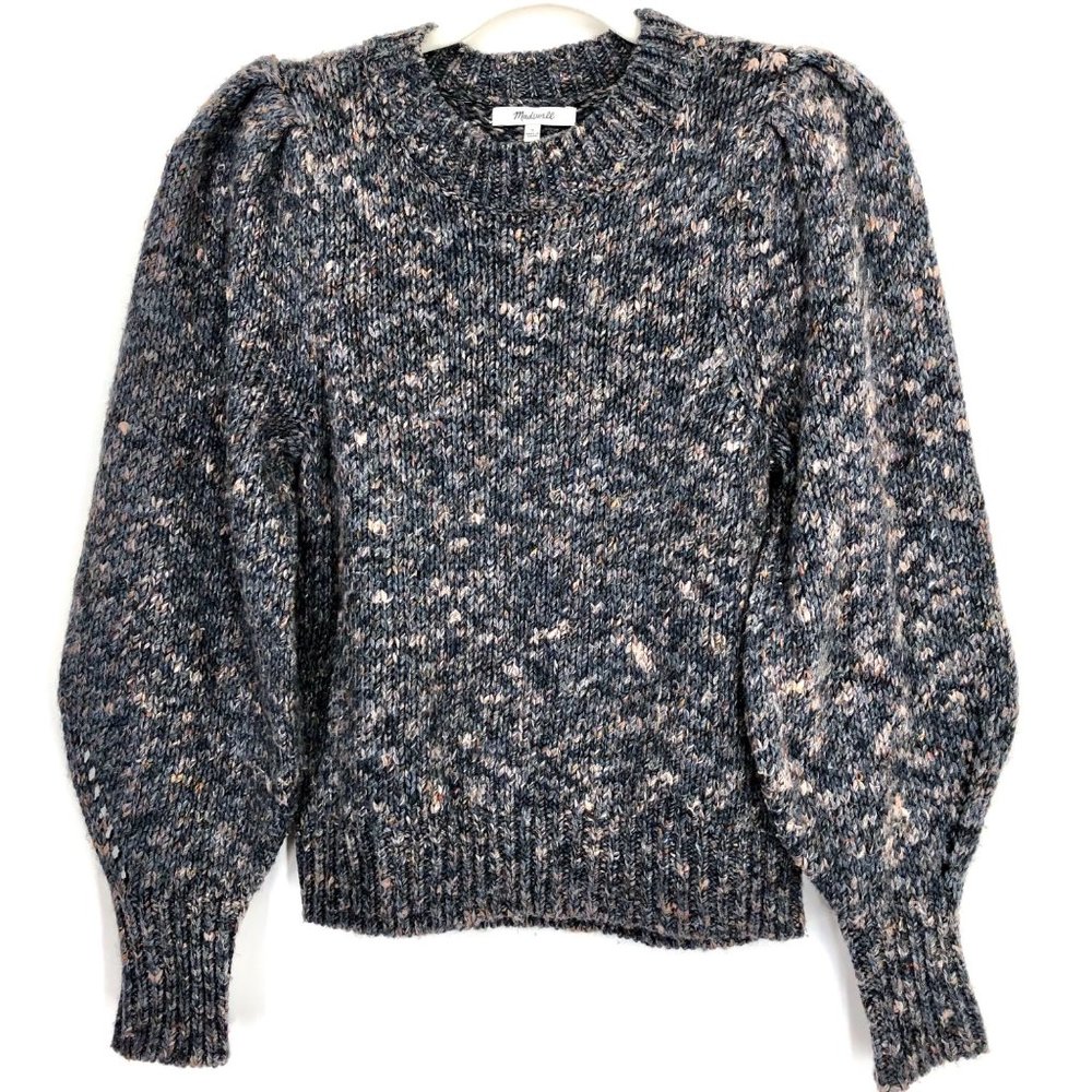 Madewell gray sweater with multi color flecks balloon sleeves